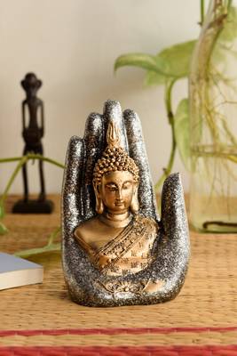 E Craft India Buddha Palm Showpiece Silver Gold 3