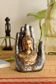 E Craft India Buddha Palm Showpiece Silver Gold
