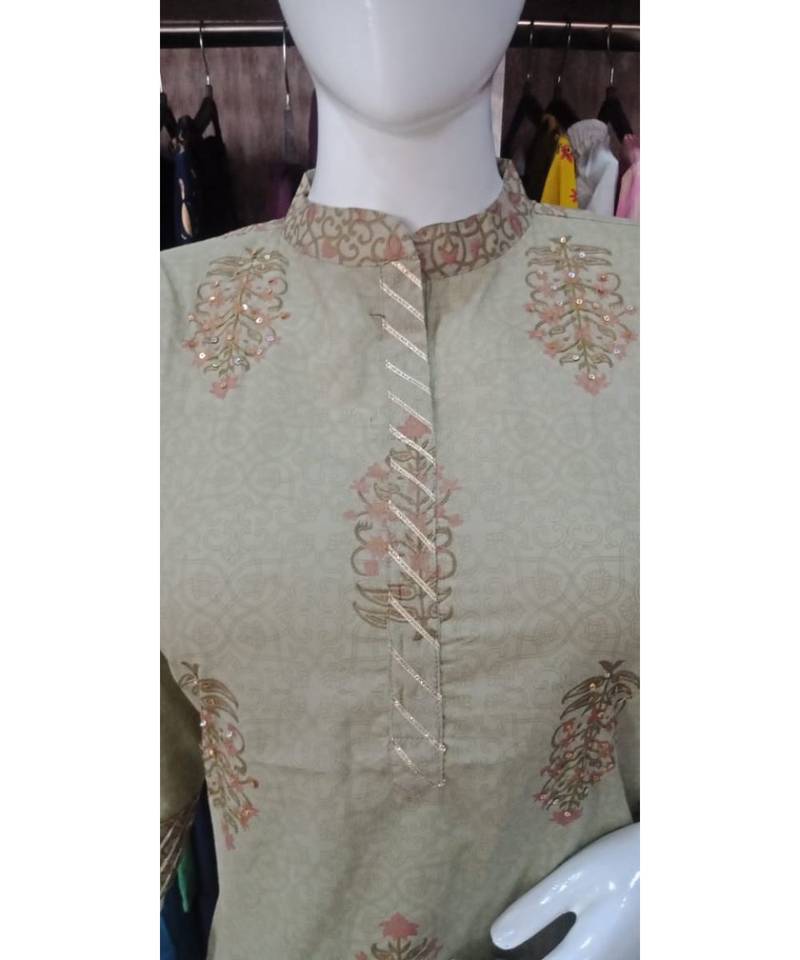 light mehendi colour printed kurti with sequence work with plazo