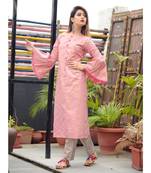 pink colour golden printed kurti with printed plazo