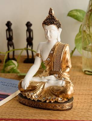 E Craft India Meditating Buddha Showpiece Handcrafted Golden Finish, 11  7  3 in 1