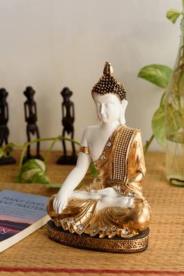 E Craft India Meditating Buddha Showpiece Handcrafted Golden Finish, 11  7  3 in 4