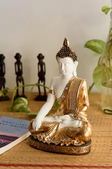 E Craft India Meditating Buddha Showpiece Handcrafted Golden Finish, 11  7  3 in