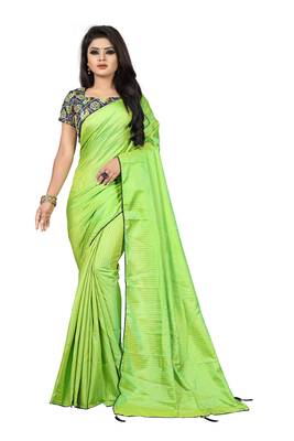 Orange printed silk saree with blouse 1