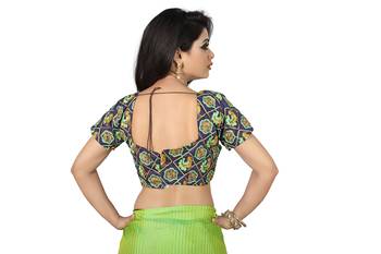 Orange printed silk saree with blouse 4