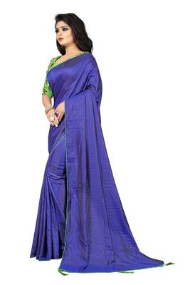 Blue printed silk saree with blouse 1
