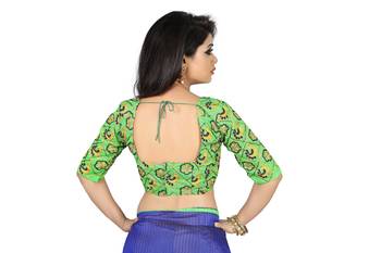 Blue printed silk saree with blouse 3