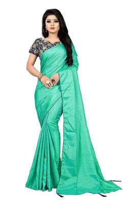 Sky blue printed silk saree with blouse 1