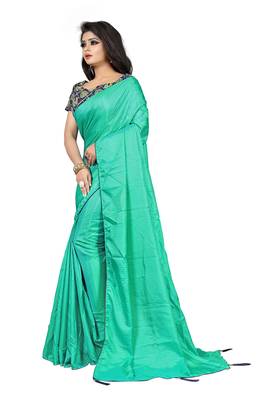 Sky blue printed silk saree with blouse 2