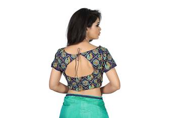 Sky blue printed silk saree with blouse 4