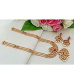 Gorgeous Matt Gold Finish Layer Long Haaram with Matching Ear Rings