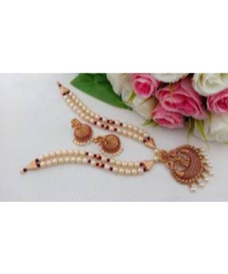 Pearl Necklace With Matt Finish Lakshmi Pendant & Matching Jhumkas 1