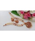 Pearl Necklace With Matt Finish Lakshmi Pendant & Matching Jhumkas