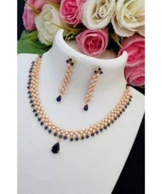 Simple & Cute Designer American Diamond Necklace with Matching Ear Rings 1