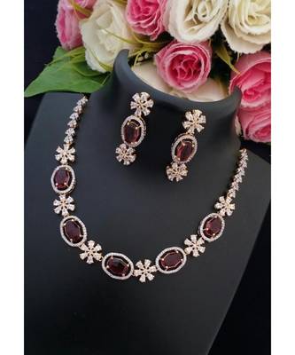 Mezmerising Flower Design American Diamond Necklace With Matching Ear Rings 1