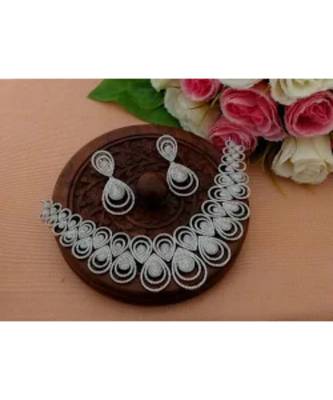 Gorgeous Rain Drop Design Amerian Diamond Necklace With Matching Ear Rings 1