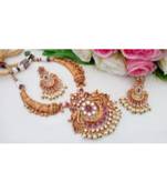 Royal Designer Matt Finish Necklace with Peacock Pendant & Matching Ear Rings