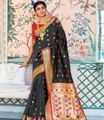 Black woven paithani silk saree with blouse