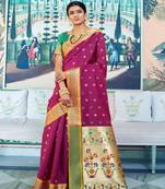 Magenta woven paithani silk saree with blouse