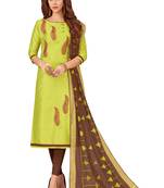 Blissta Women's Light Green Silk Blend Embroidered Dress Material With Beads Work & Thread Work Dupatta