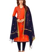 Blissta Women's Ornage Silk Blend Embroidered Dress Material With Beads Work & Thread Work Dupatta