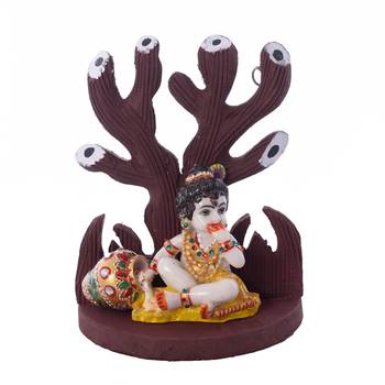 Polyresin Lord Krishna Under Wooden Tree Figurine 1