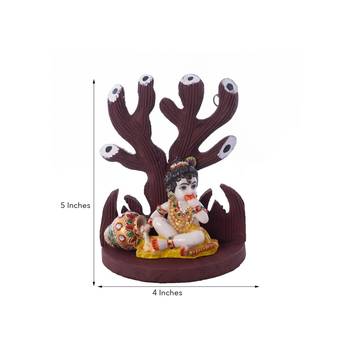 Polyresin Lord Krishna Under Wooden Tree Figurine 2