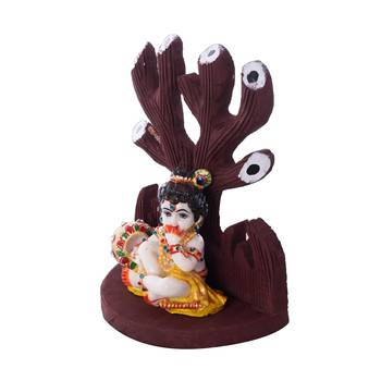 Polyresin Lord Krishna Under Wooden Tree Figurine 3