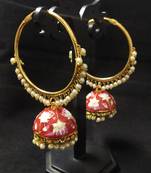 Designer Ethnic Indian Bollywood Red Pink Meenakari Bali Jhumki Earrings Set