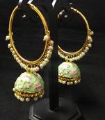 Designer Ethnic Indian Bollywood Mint Green Pink Meenakari Bali Jhumki Earrings Set