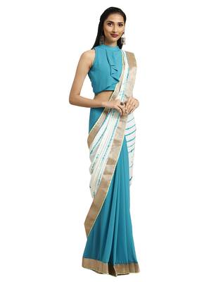 Blue & White Tye & Dye Saree With Blouse 1
