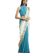 Blue & White Tye & Dye Saree With Blouse
