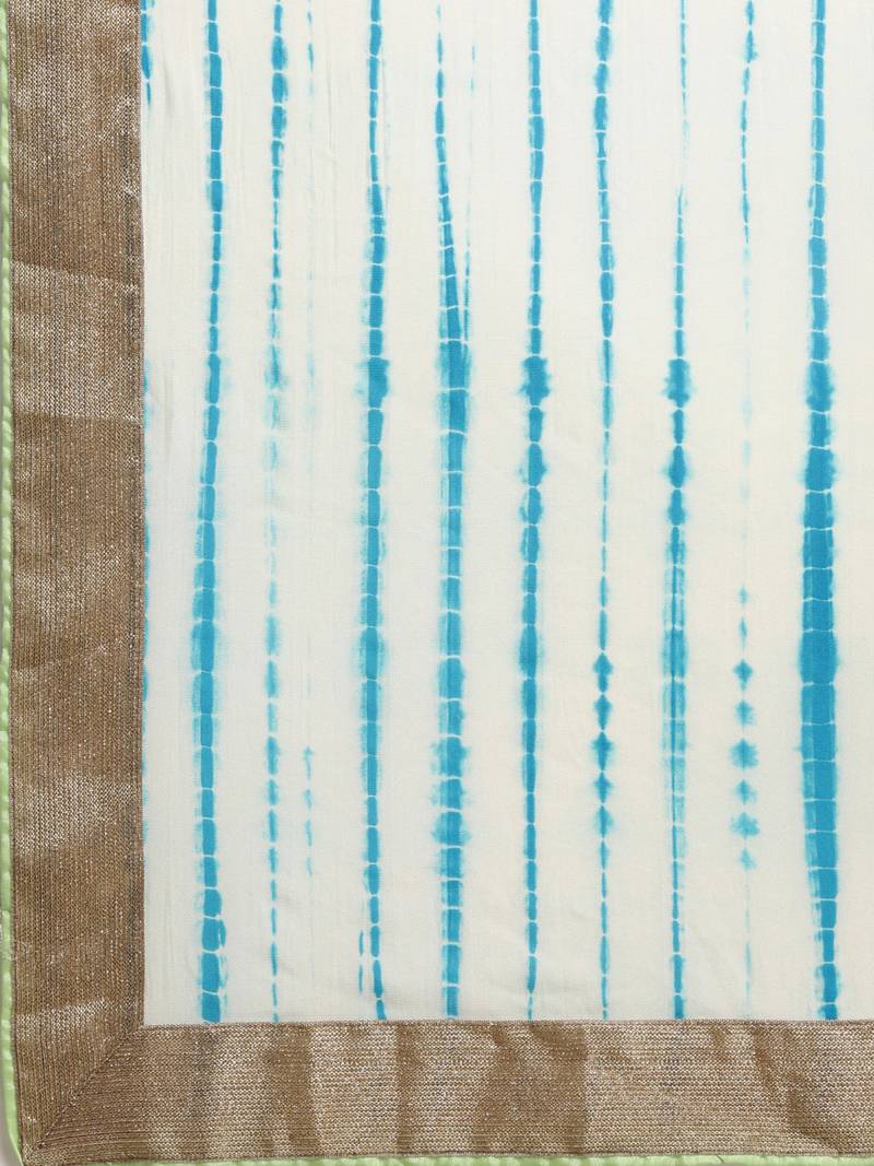 Blue & White Tye & Dye Saree With Blouse