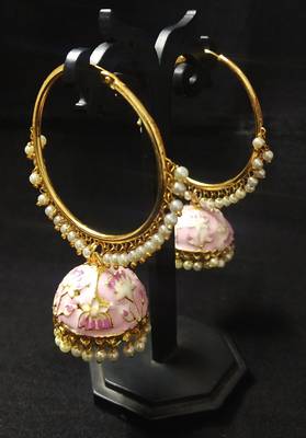 Designer Ethnic Indian Bollywood Magenta Pink Meenakari Bali Jhumki Earrings Set 1