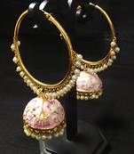 Designer Ethnic Indian Bollywood Magenta Pink Meenakari Bali Jhumki Earrings Set
