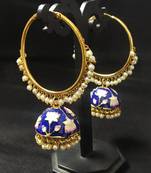Designer Ethnic Indian Bollywood Blue Pink Meenakari Bali Jhumki Earrings Set