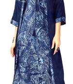 Blue Rayon Block Print Embroidered  Partywear Kurti