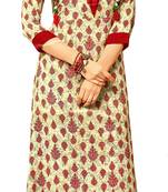 Beige Rayon Block Print Embroidered  Partywear Kurti
