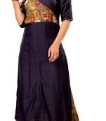 Blue Rayon Block Print Embroidered  Partywear Kurti