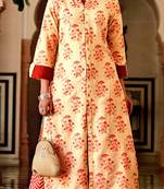 Beige Rayon Block Print Embroidered  Partywear Kurti Palazzo