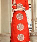 Red Rayon Block Print Embroidered  Partywear Kurti Palazzo