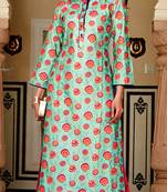 Blue Rayon Block Print Embroidered  Partywear Kurti Palazzo