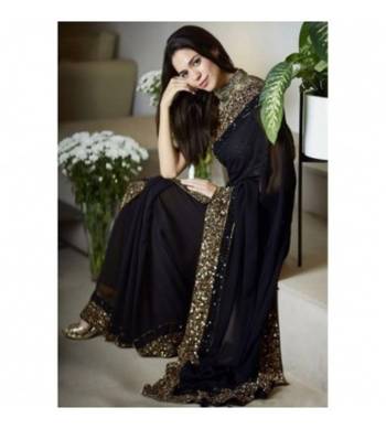 Black plain chiffon saree with blouse 1