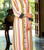 Cream Rayon Block Print Embroidered  Partywear Kurti Palazzo