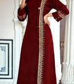 Maroon Rayon Block Print Embroidered  Partywear Kurti Palazzo