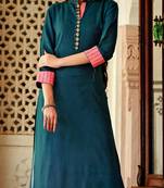 Blue Rayon Block Print Embroidered  Partywear Kurti Palazzo