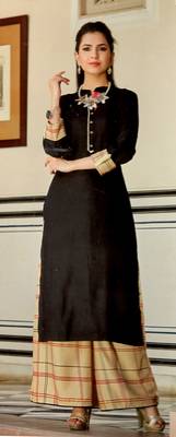 Brown Rayon Block Print Embroidered  Partywear Kurti Palazzo 1