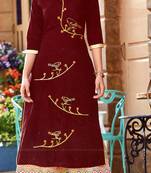 Brown Rayon Block Print Embroidered  Partywear Kurti Palazzo