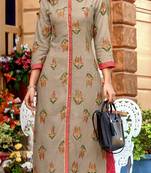 Beige Rayon Block Print Embroidered  Partywear Kurti Palazzo