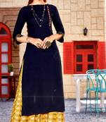 Blue Rayon Block Print Embroidered  Partywear Kurti Palazzo